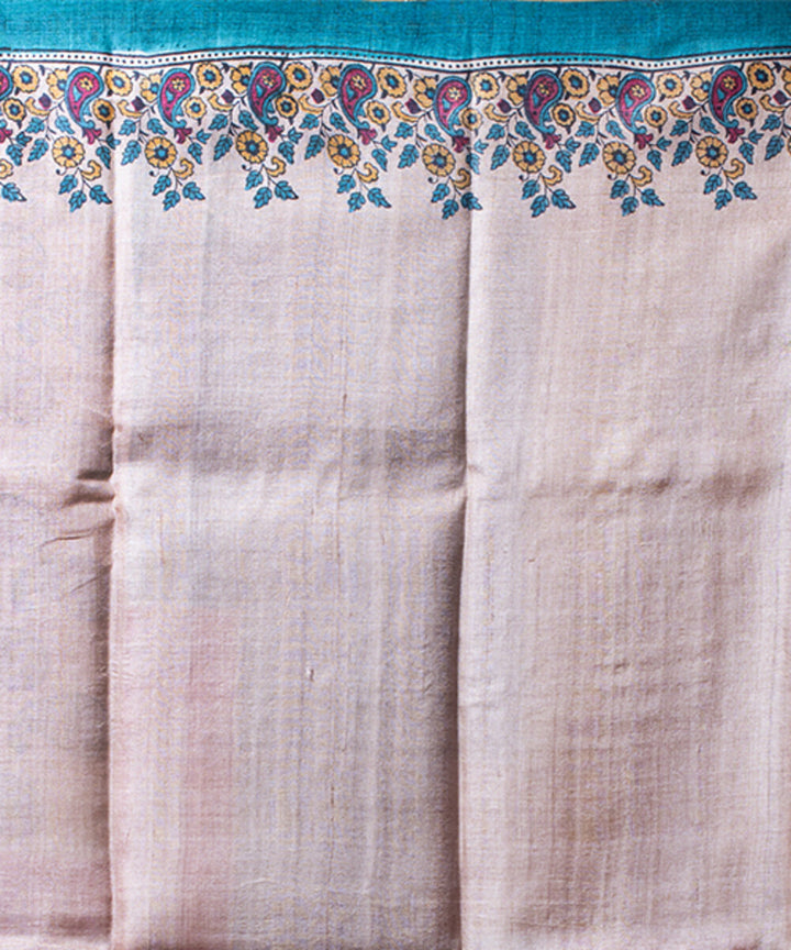 Sea green multi color hand block printed tussar silk saree