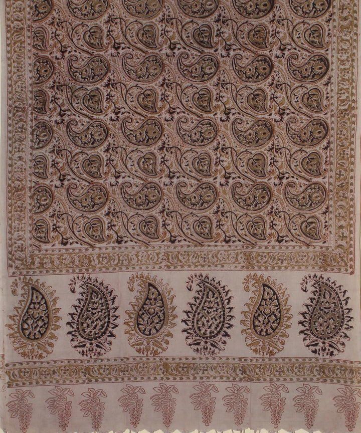 Beige brown hand printed kalamkari cotton dupatta