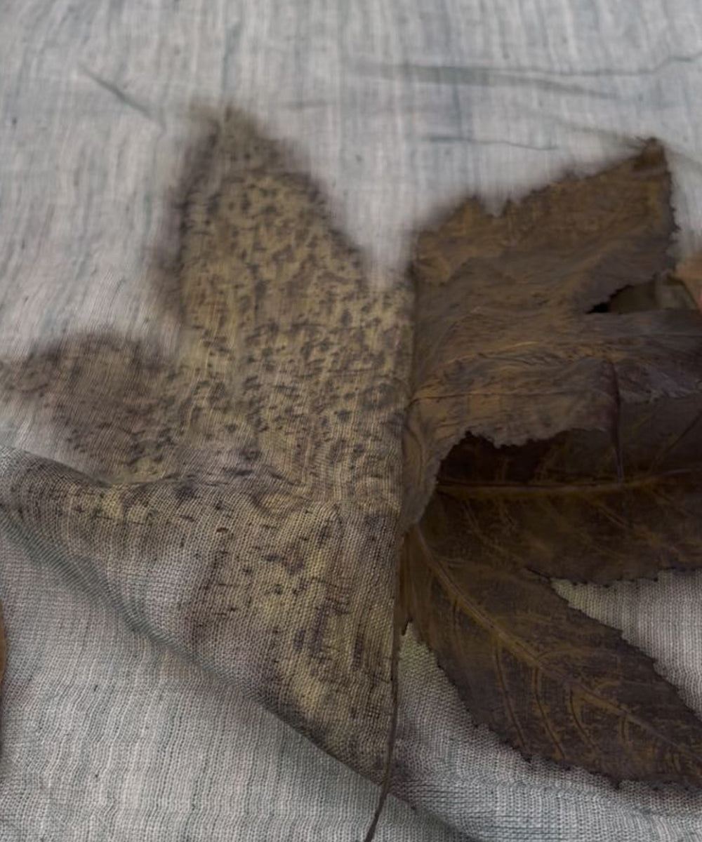 Olive green hand dyed olives pomegranate skin silk bio print saree