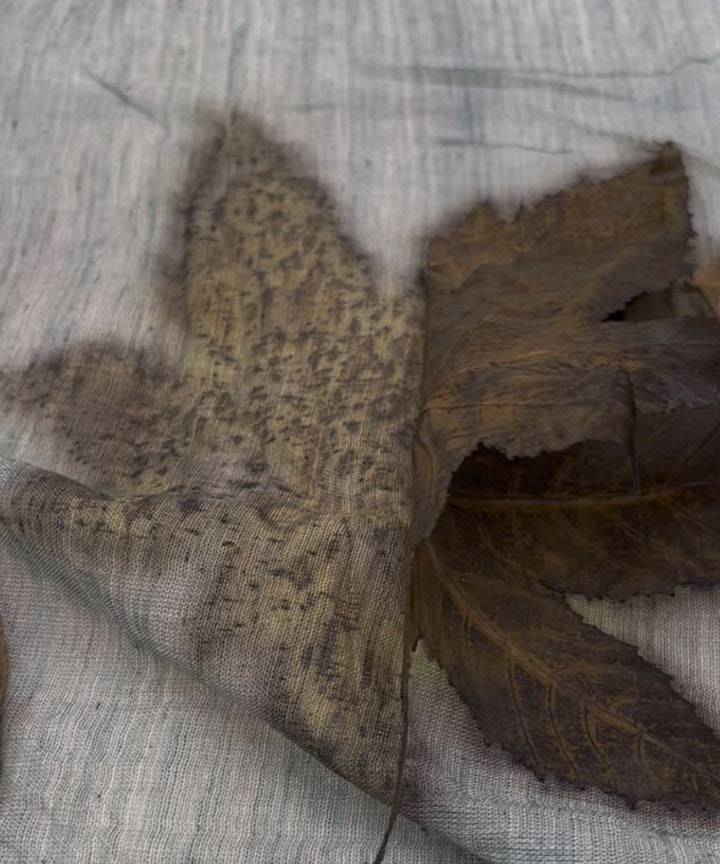 Olive green hand dyed olives pomegranate skin silk bio print saree