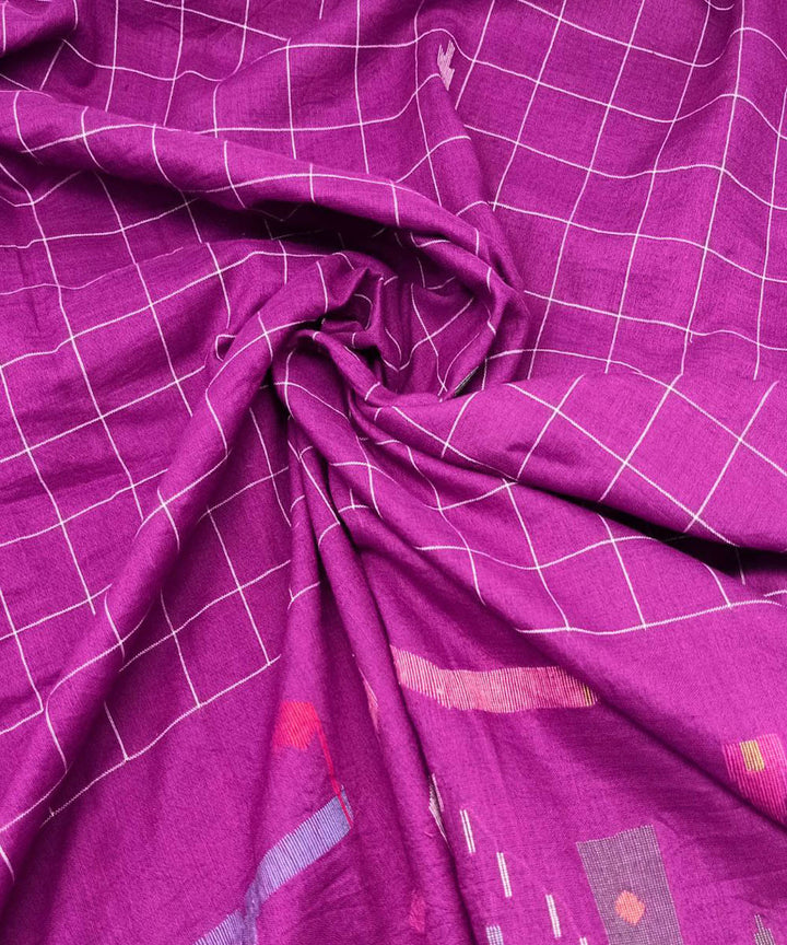 Purple white handwoven cotton jamdani fabric