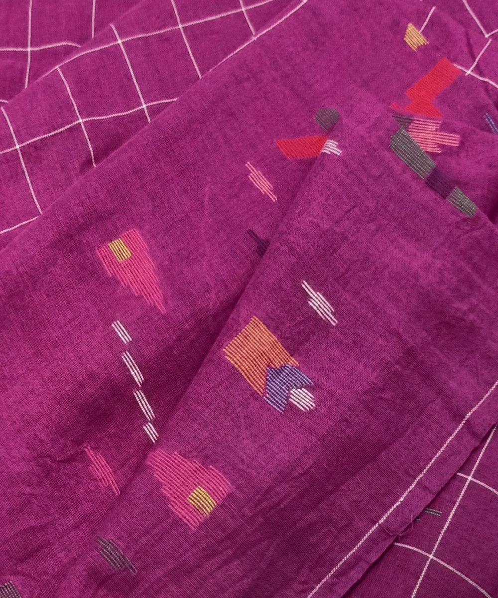 Purple white handwoven cotton jamdani fabric