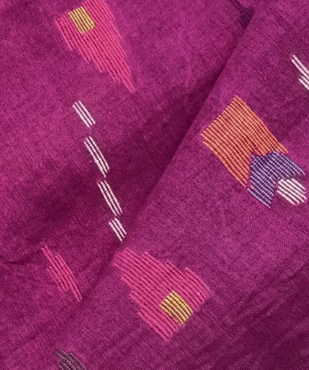 Purple white handwoven cotton jamdani fabric