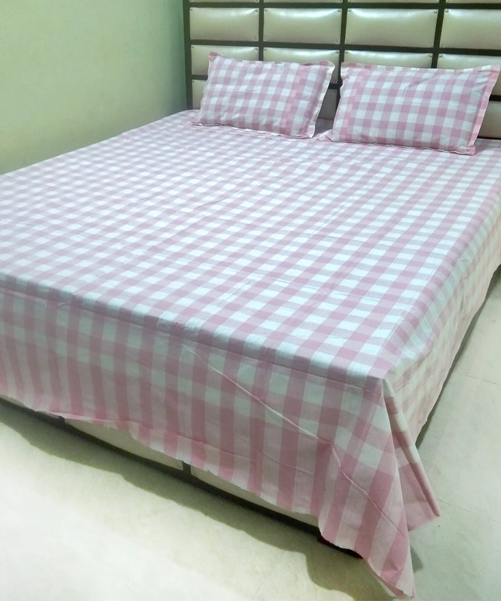 Pink white handwoven cotton double bed bedsheet