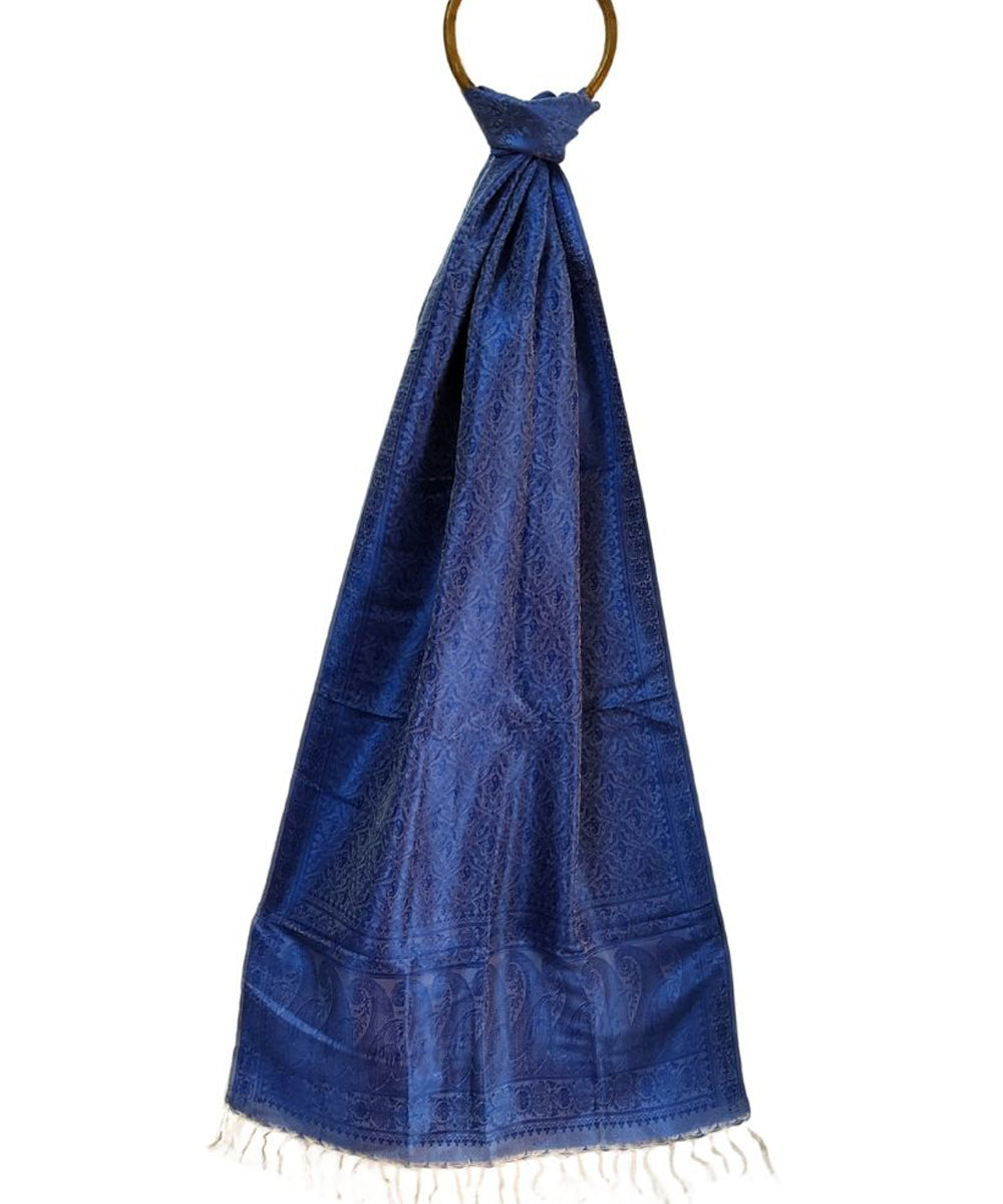 Navy blue handwoven silk banarasi stole