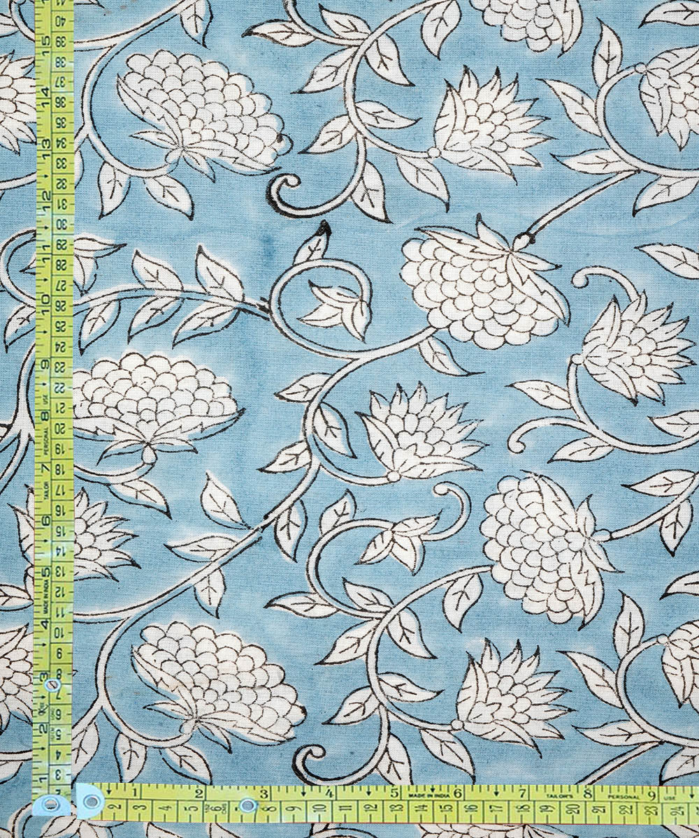 2.5 m sky blue hand block printed sanganeri kurta cotton material