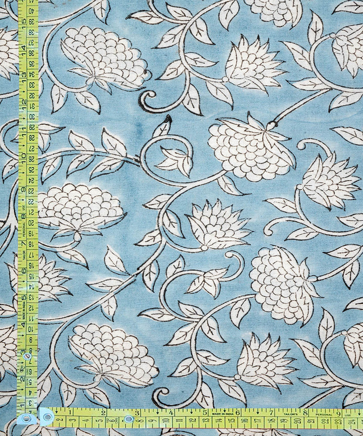 2.5 m sky blue hand block printed sanganeri kurta cotton material