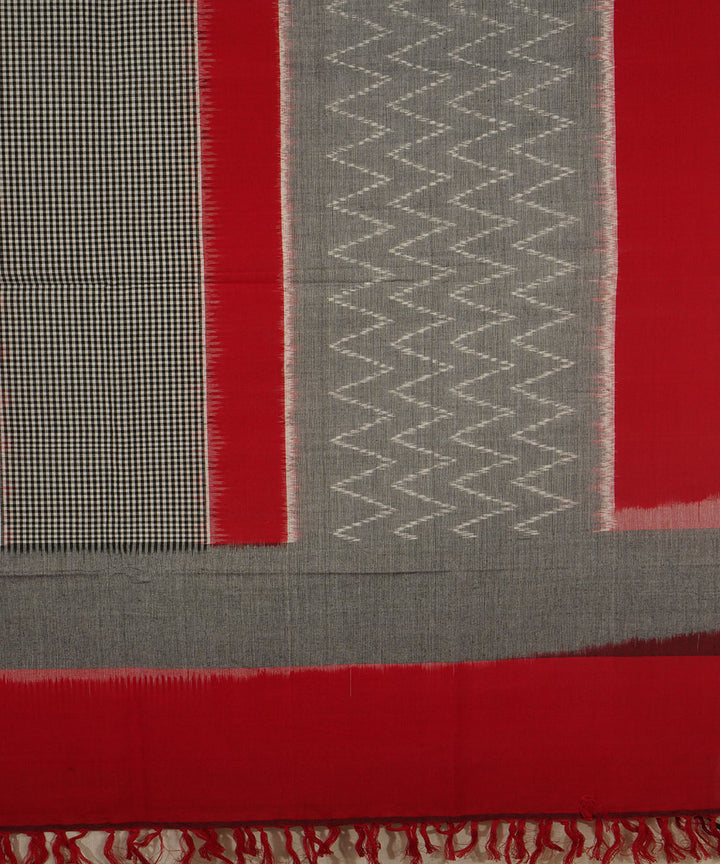 Grey red handloom cotton pochampally ikat dupatta