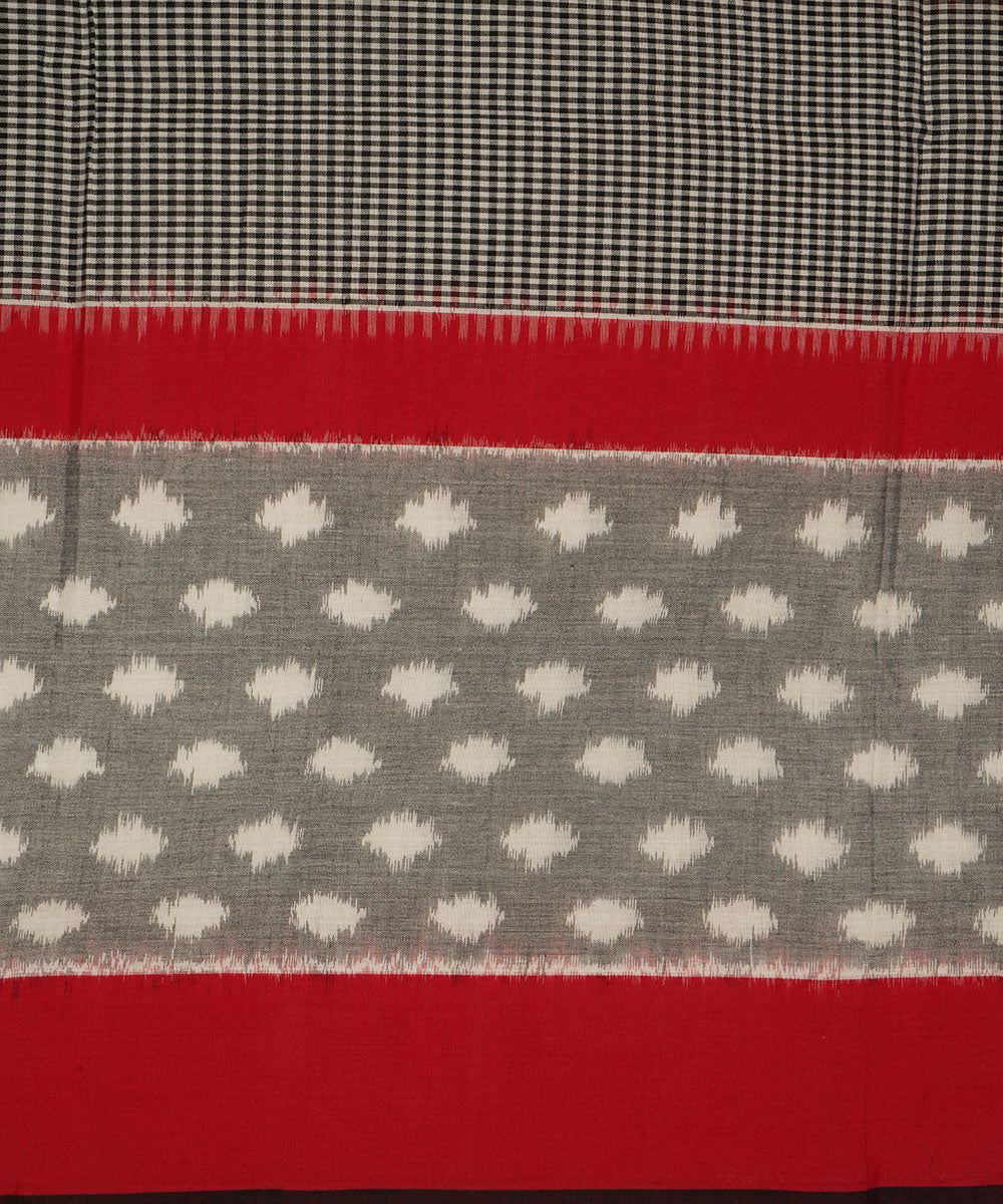 Grey red handloom cotton pochampally ikat dupatta