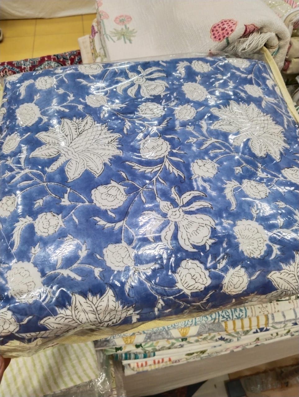Yellow all over sanganeri block printed cotton single Dohar (Set of 2)