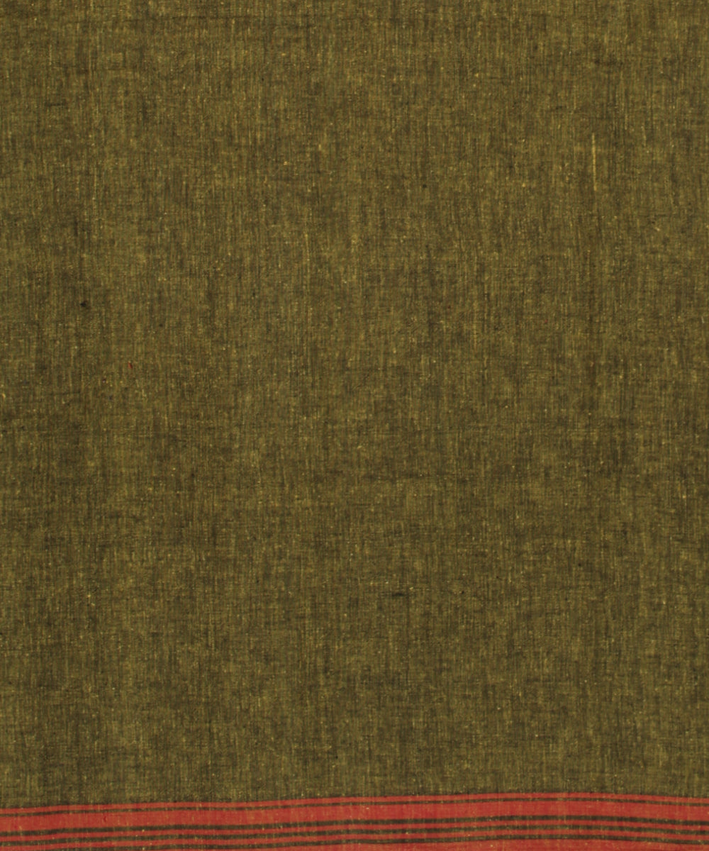 Olive green orange kala cotton handloom bhujodi saree