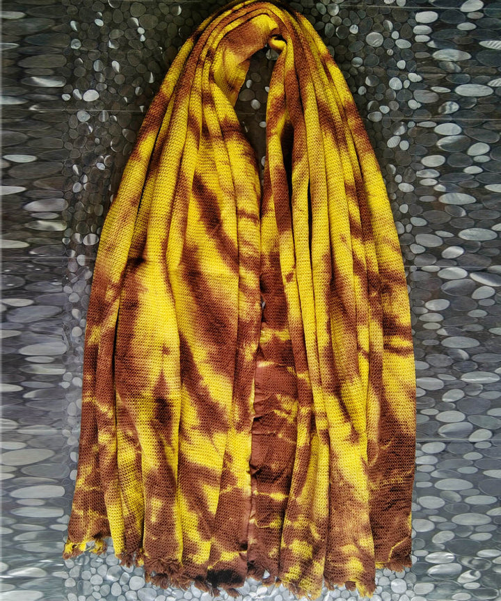 Brown yellow tie dyed cotton towel