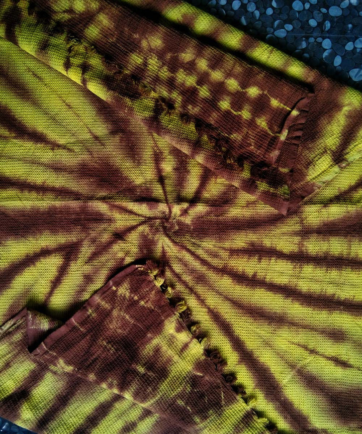 Brown yellow tie dyed cotton towel