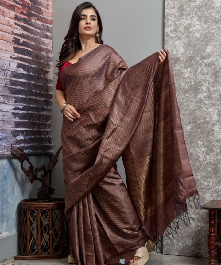Brown hand woven tussar silk chhatisgarh saree