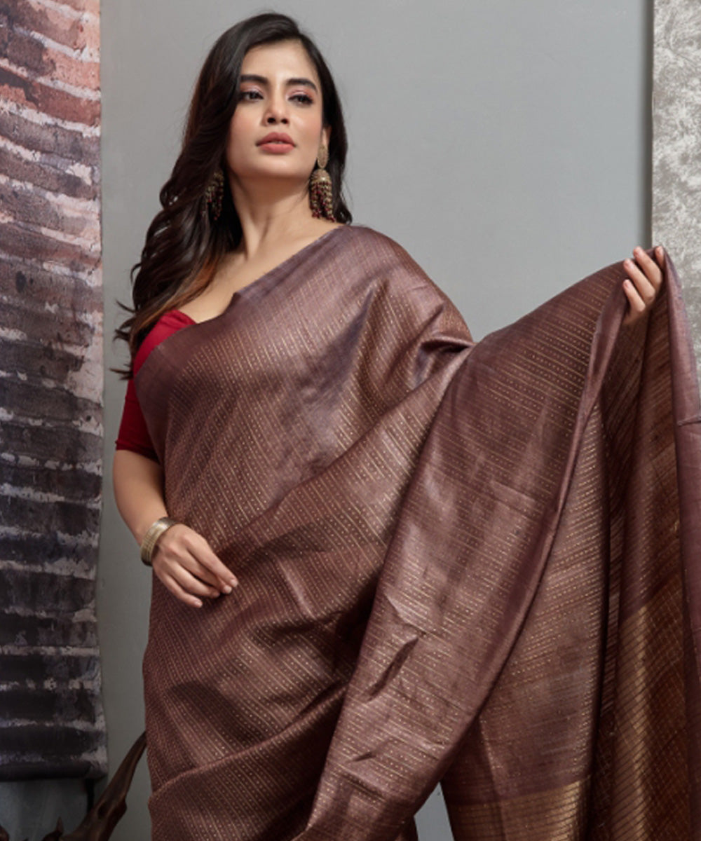 Brown hand woven tussar silk chhatisgarh saree