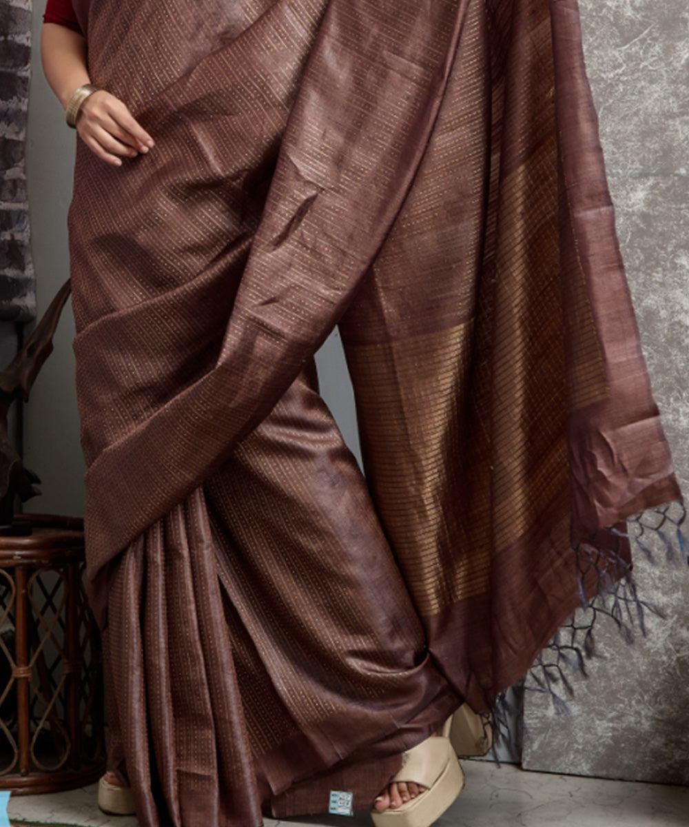 Brown hand woven tussar silk chhatisgarh saree