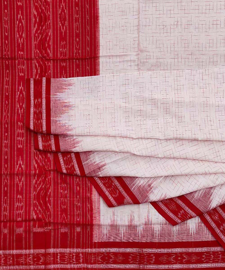 White maroon cotton handwoven sambalpuri saree