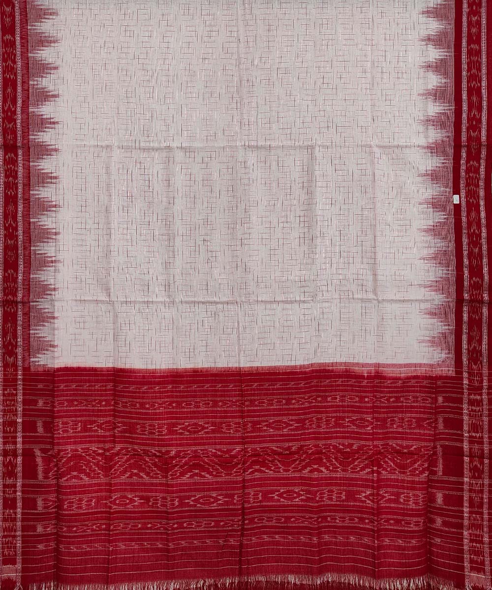 White maroon cotton handwoven sambalpuri saree