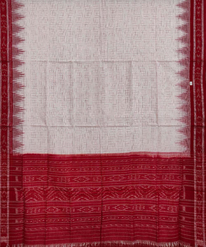 White maroon cotton handwoven sambalpuri saree