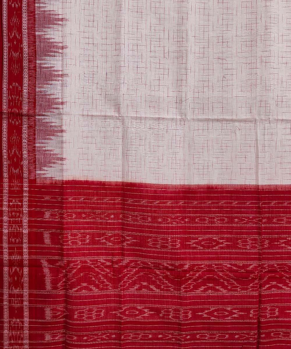 White maroon cotton handwoven sambalpuri saree