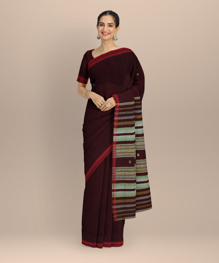 Maroon red kala cotton handloom bhujodi saree