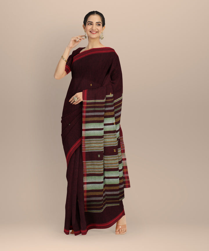 Maroon red kala cotton handloom bhujodi saree