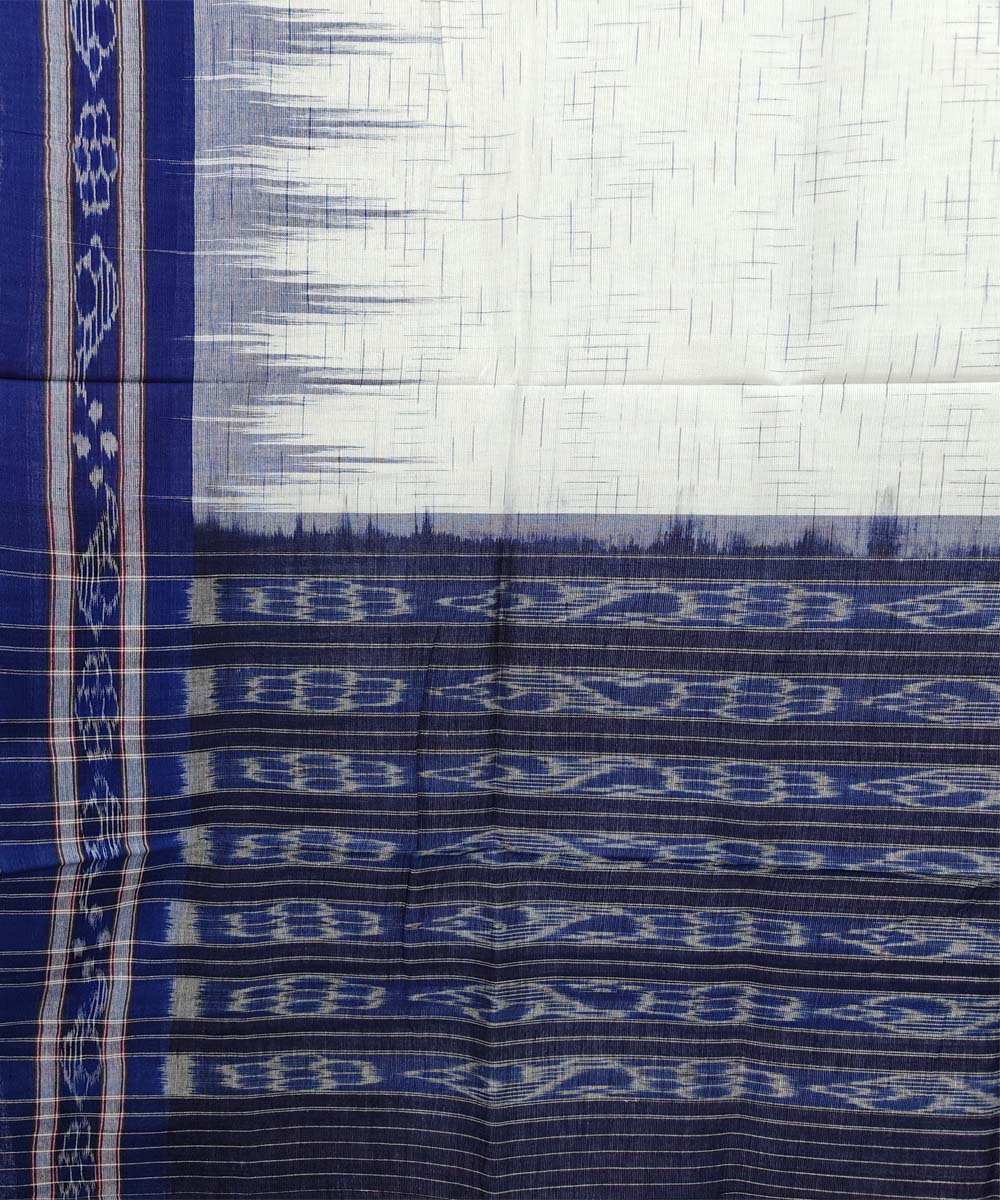 White blue cotton handloom nuapatna saree
