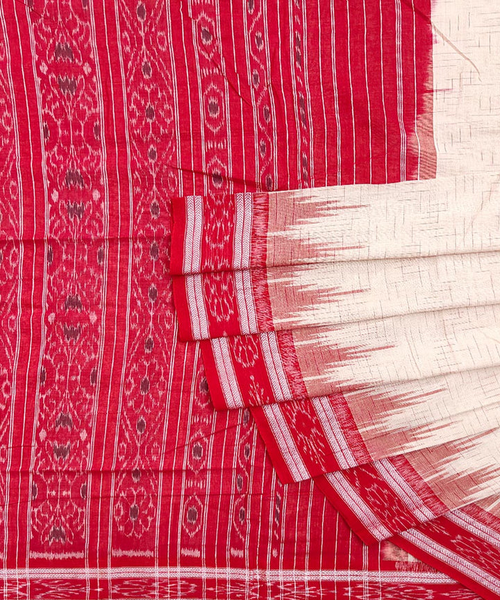 Off white red cotton handloom nuapatna saree