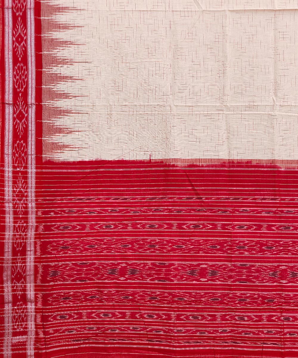 Off white red cotton handloom nuapatna saree