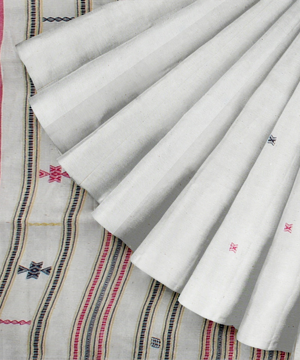 Off white striped fine cotton handloom bhujodi saree