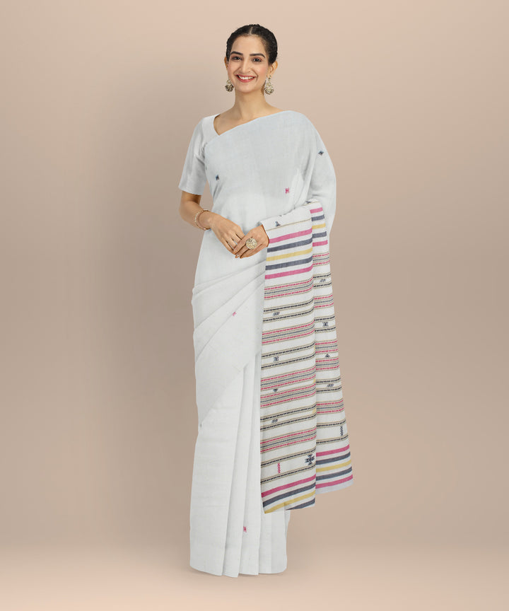 Off white striped fine cotton handloom bhujodi saree