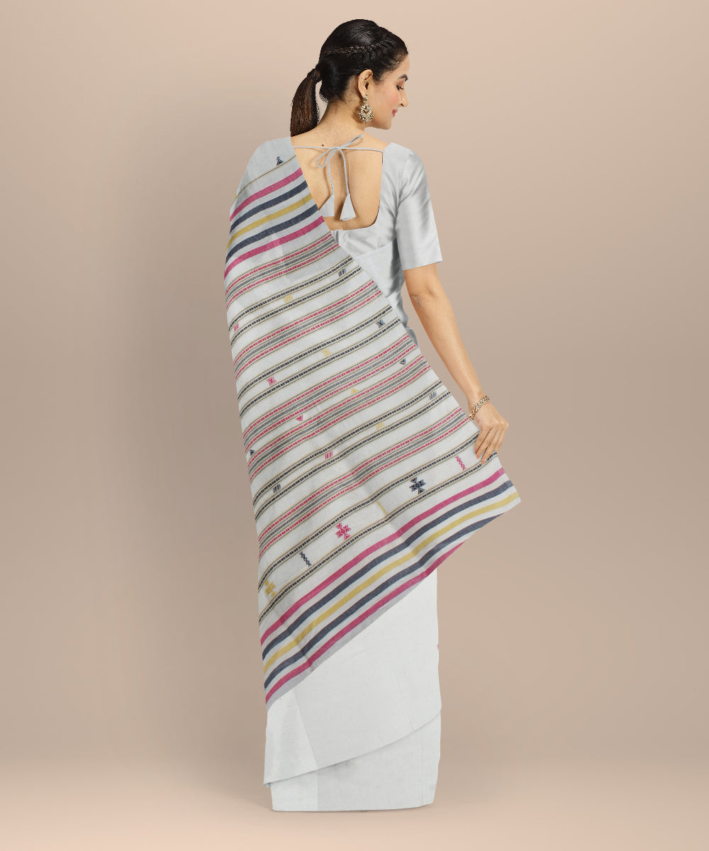Off white striped fine cotton handloom bhujodi saree