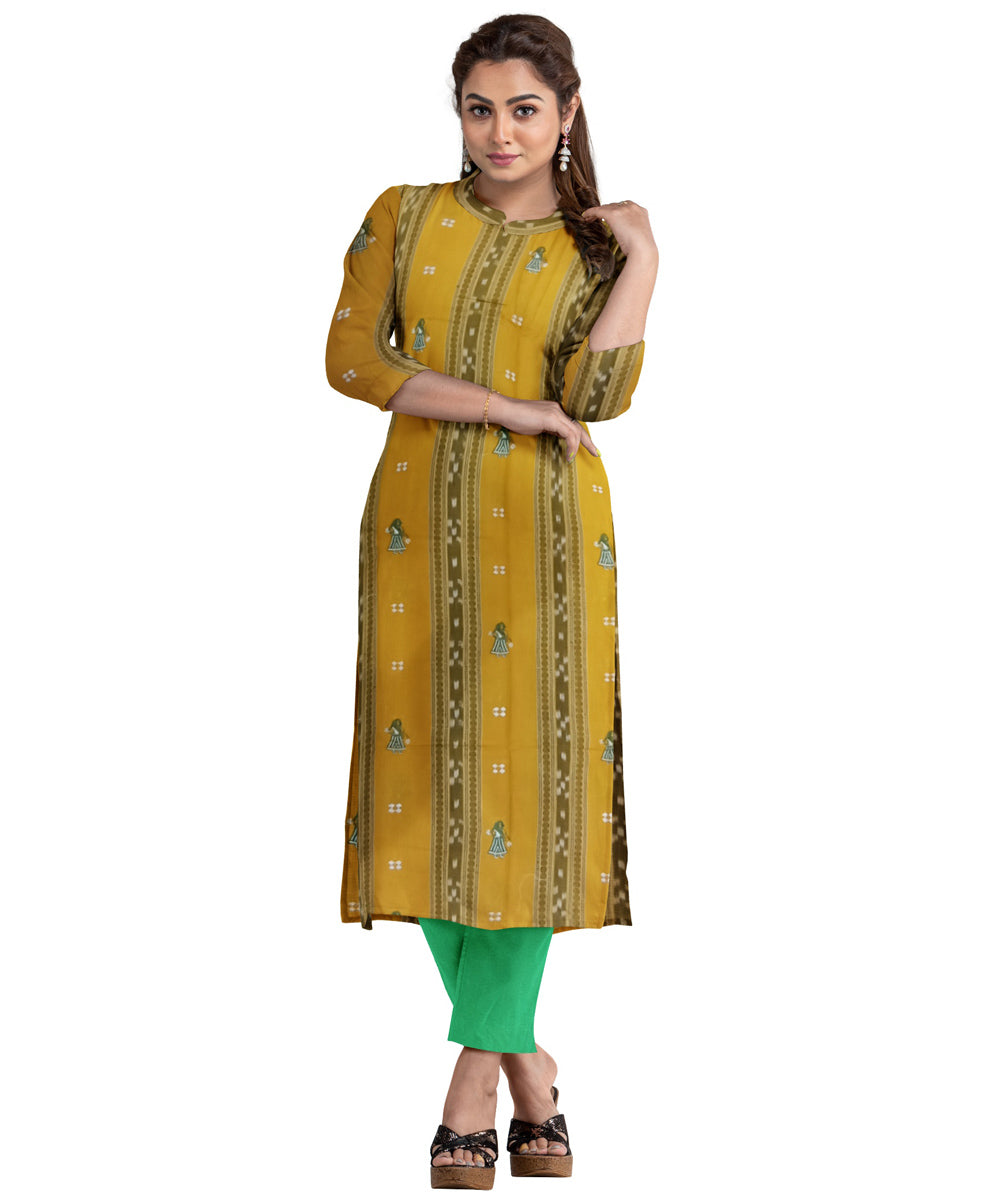 Yellow green handwoven cotton nuapatna dress material