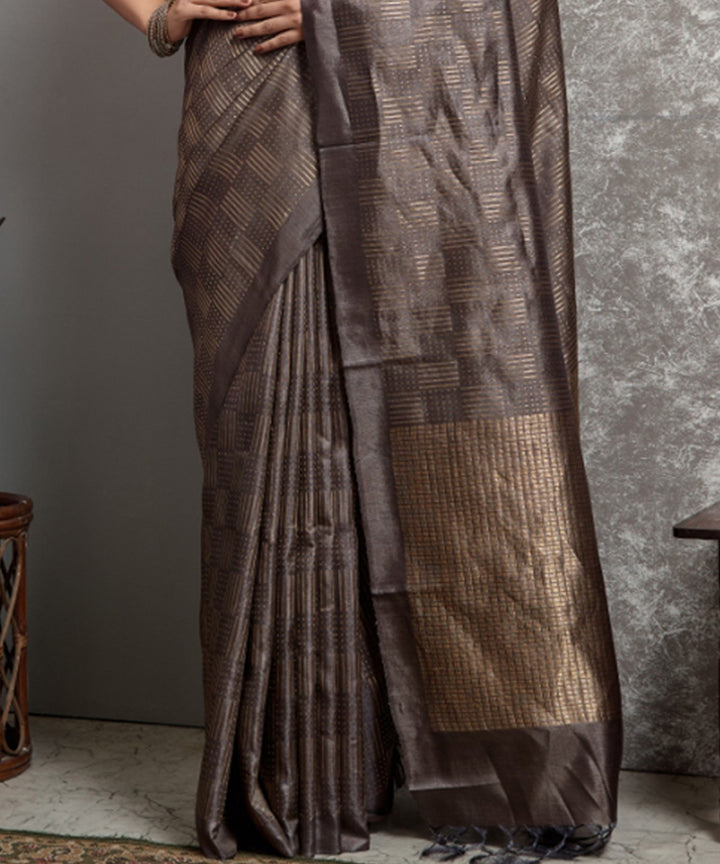 Dark brown handwoven chhatisgarh tussar silk saree