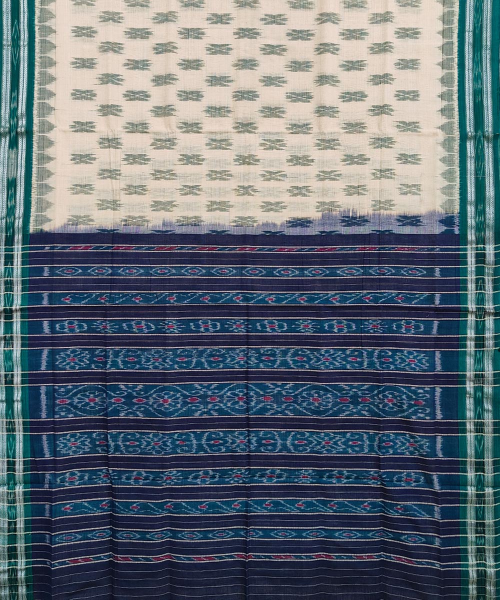 Offwhite dark green cotton handloom nuapatna saree