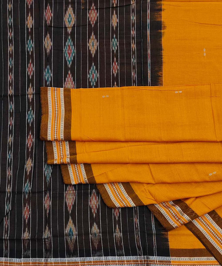 Yellow orange and grey cotton handloom nuapatna saree