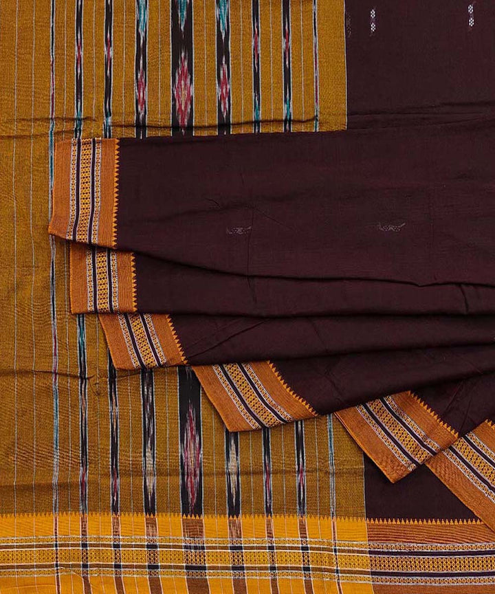 Maroon mustard cotton handloom nuapatna saree