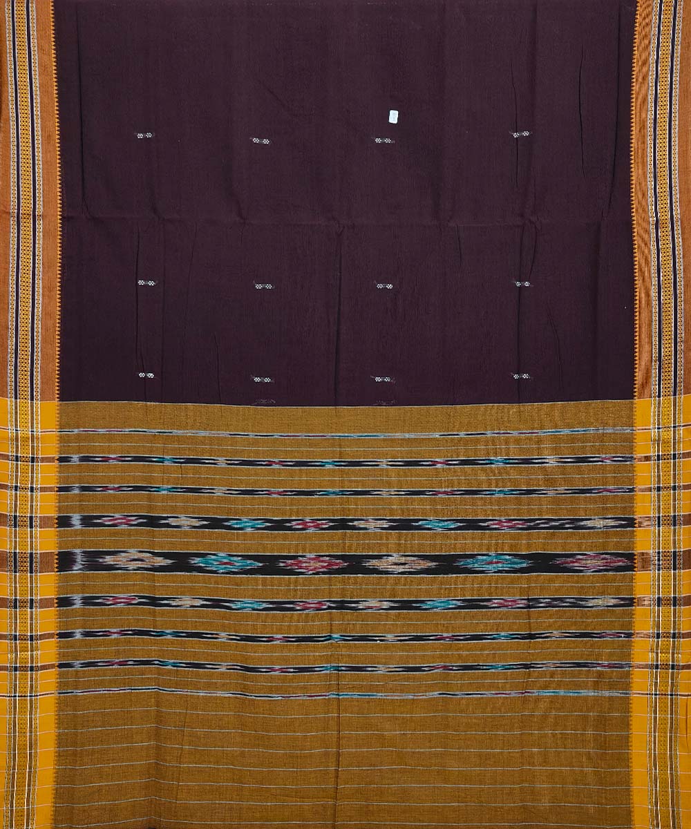 Maroon mustard cotton handloom nuapatna saree