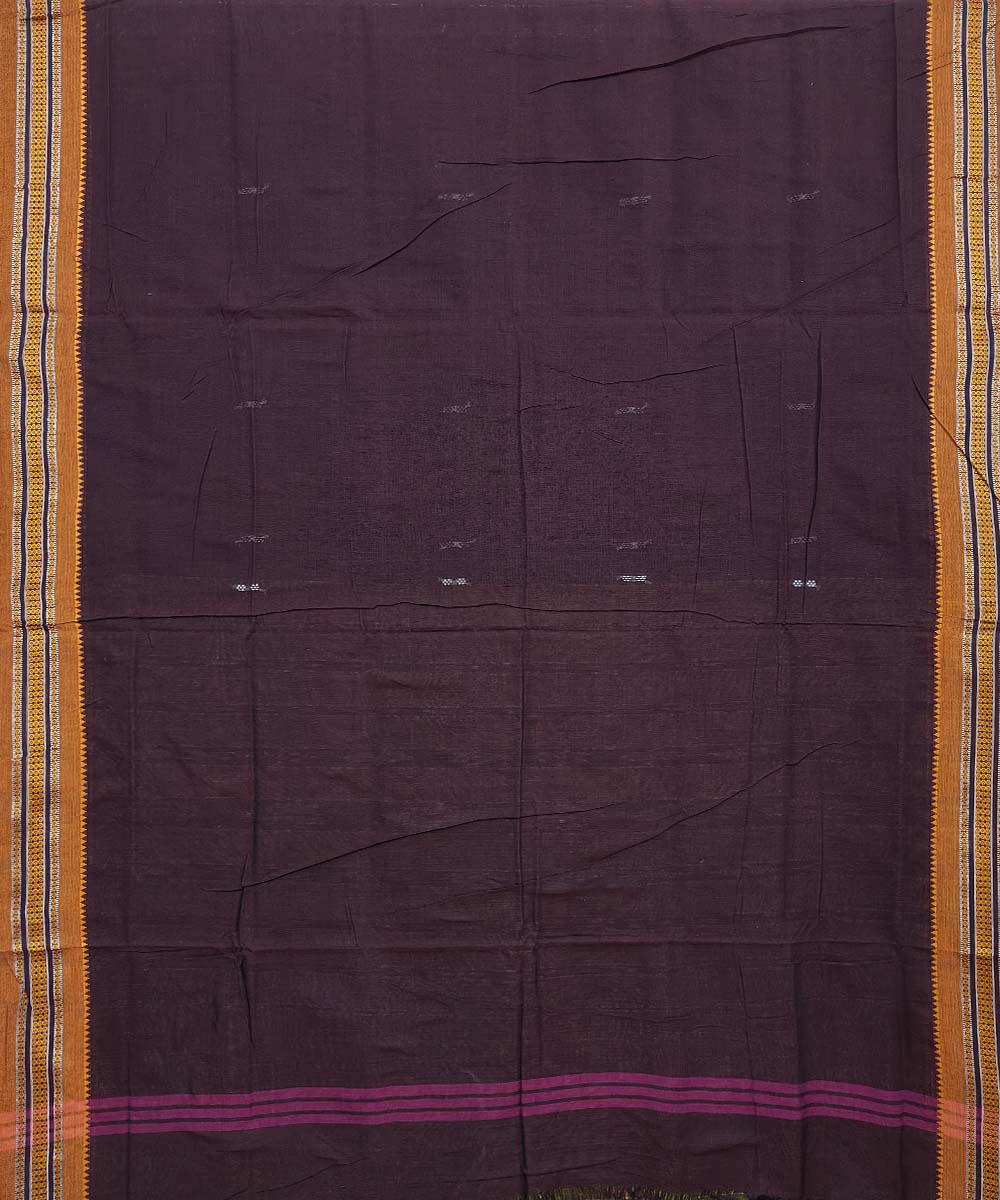 Maroon mustard cotton handloom nuapatna saree