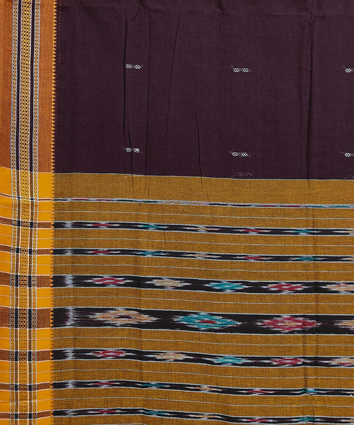 Maroon mustard cotton handloom nuapatna saree