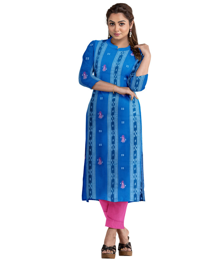 Sky blue magenta handwoven cotton nuapatna dress material