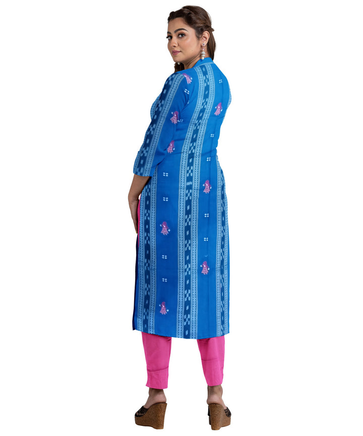 Sky blue magenta handwoven cotton nuapatna dress material
