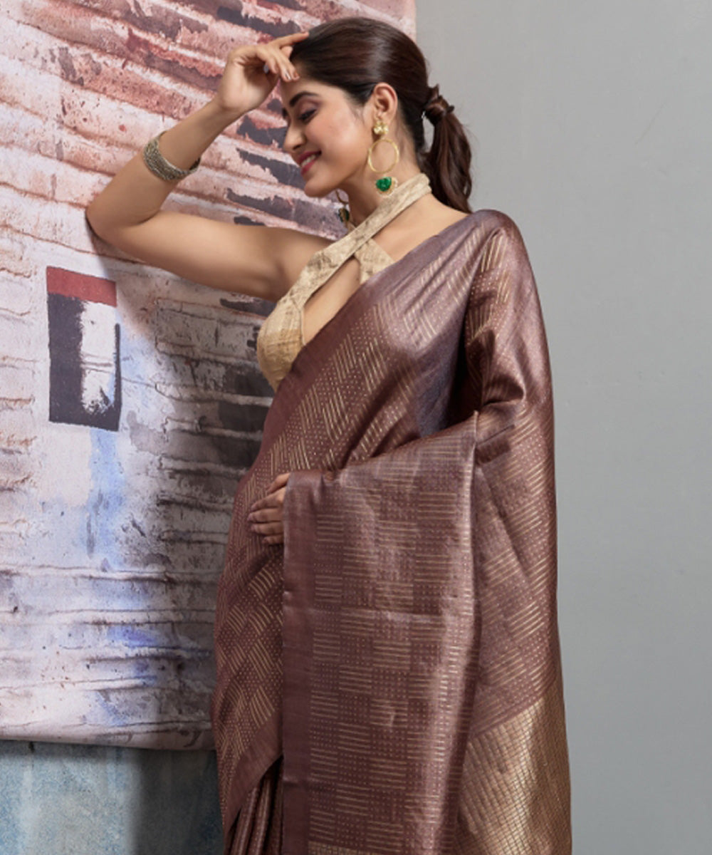 Brown tussar silk chhatisgarh hand woven saree