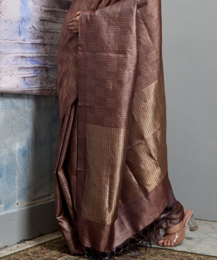 Brown tussar silk chhatisgarh hand woven saree