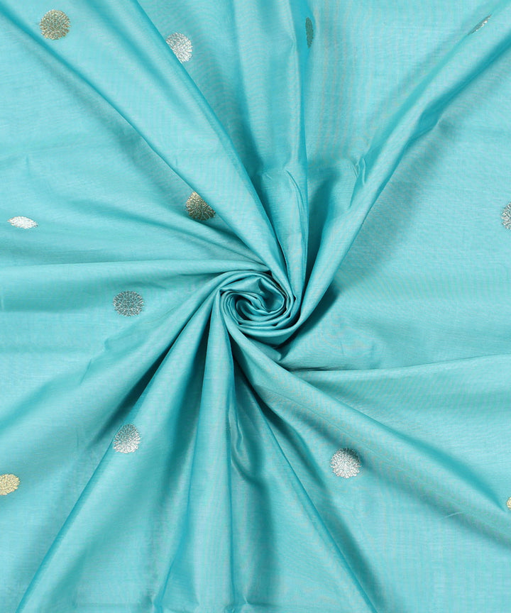 Turquoise blue handwoven cotton silk chanderi fabric