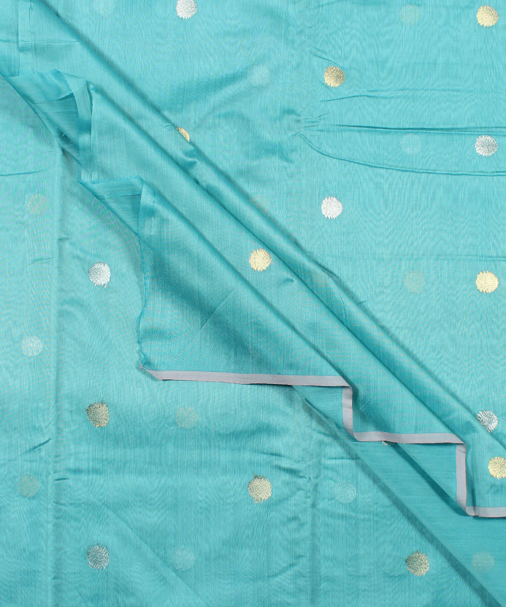 Turquoise blue handwoven cotton silk chanderi fabric