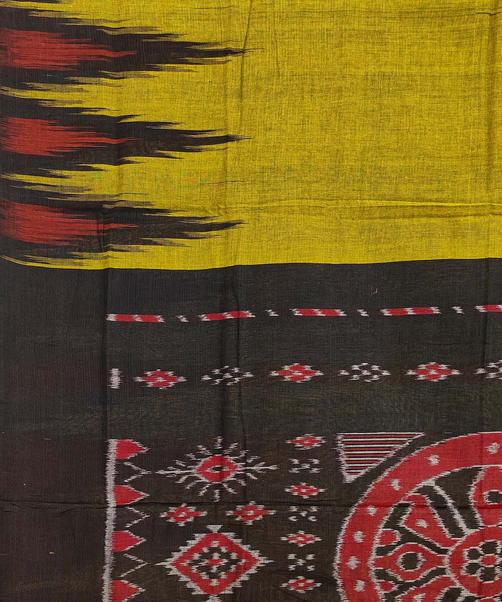 Lime green black cotton handloom nuapatna saree