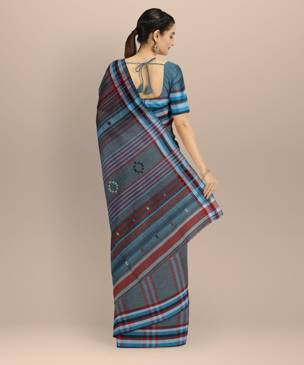 Grey cyan blue kala cotton handloom bhujodi saree