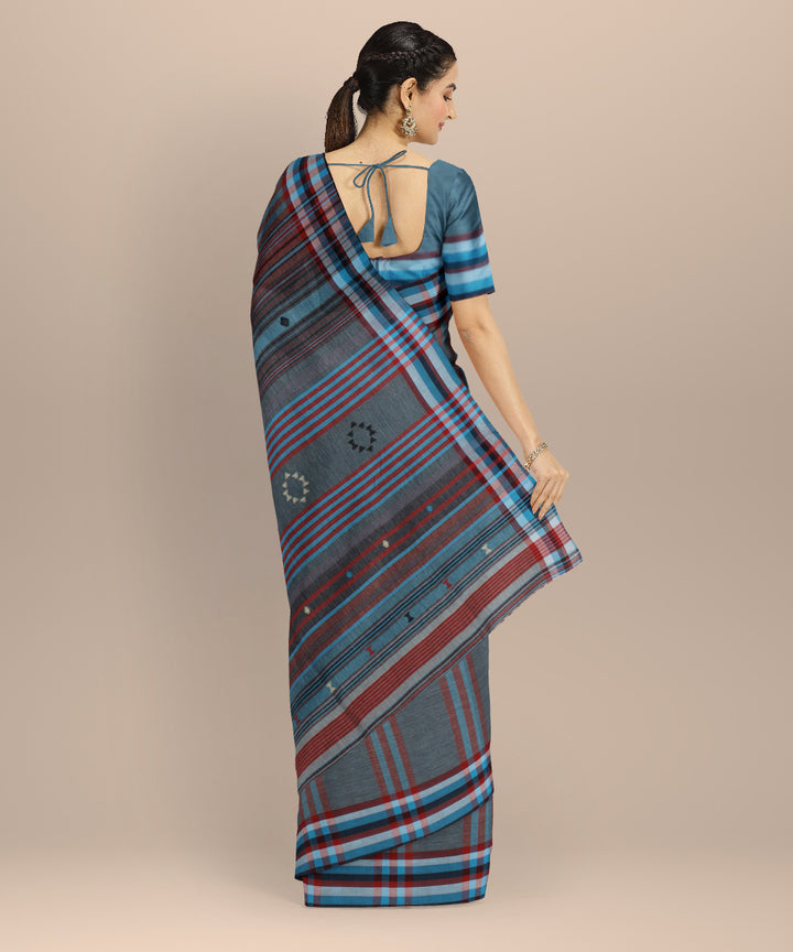 Grey cyan blue kala cotton handloom bhujodi saree
