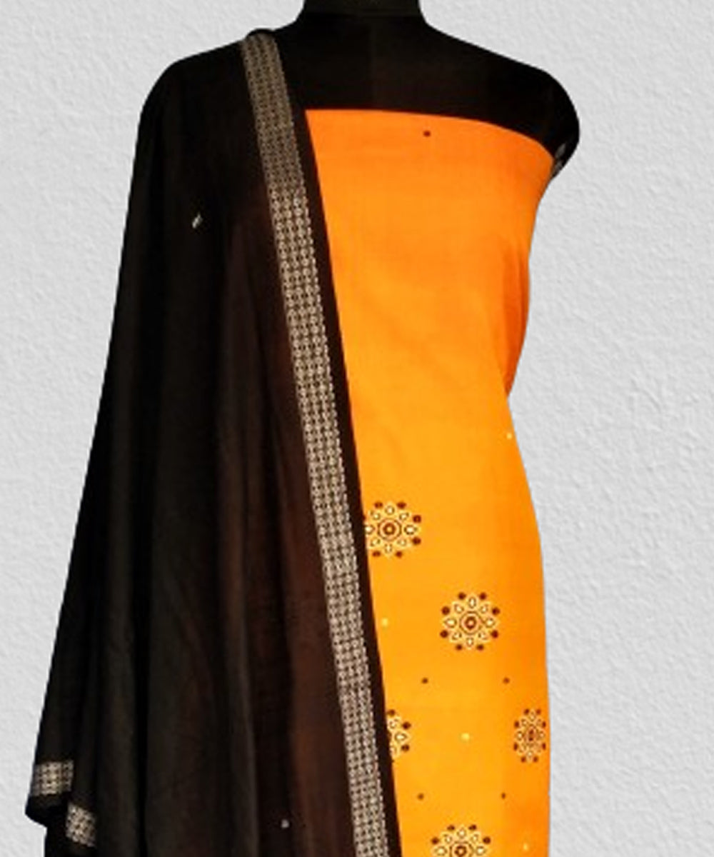Yellow black handwoven bomkai cotton dress material